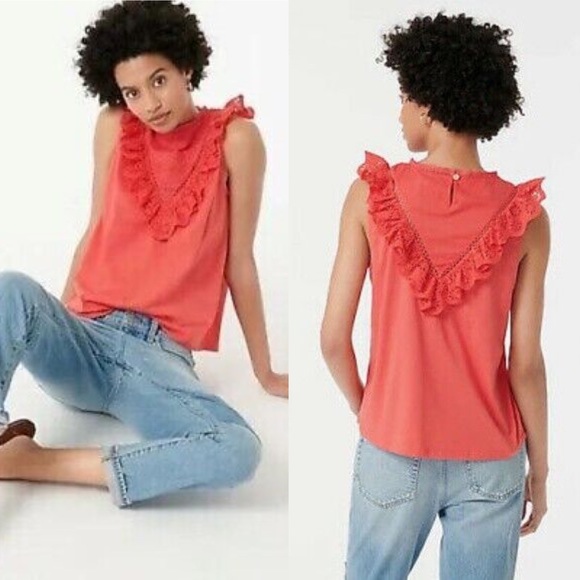 J Crew Red Eyelet Embroidered Tank Top Sz Medium - Picture 1 of 7